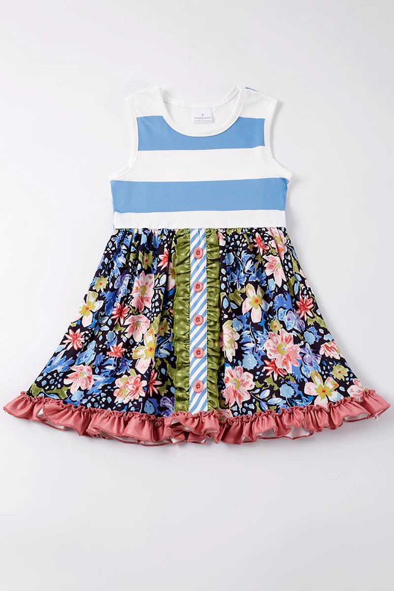 Blue Stripe Floral Dress