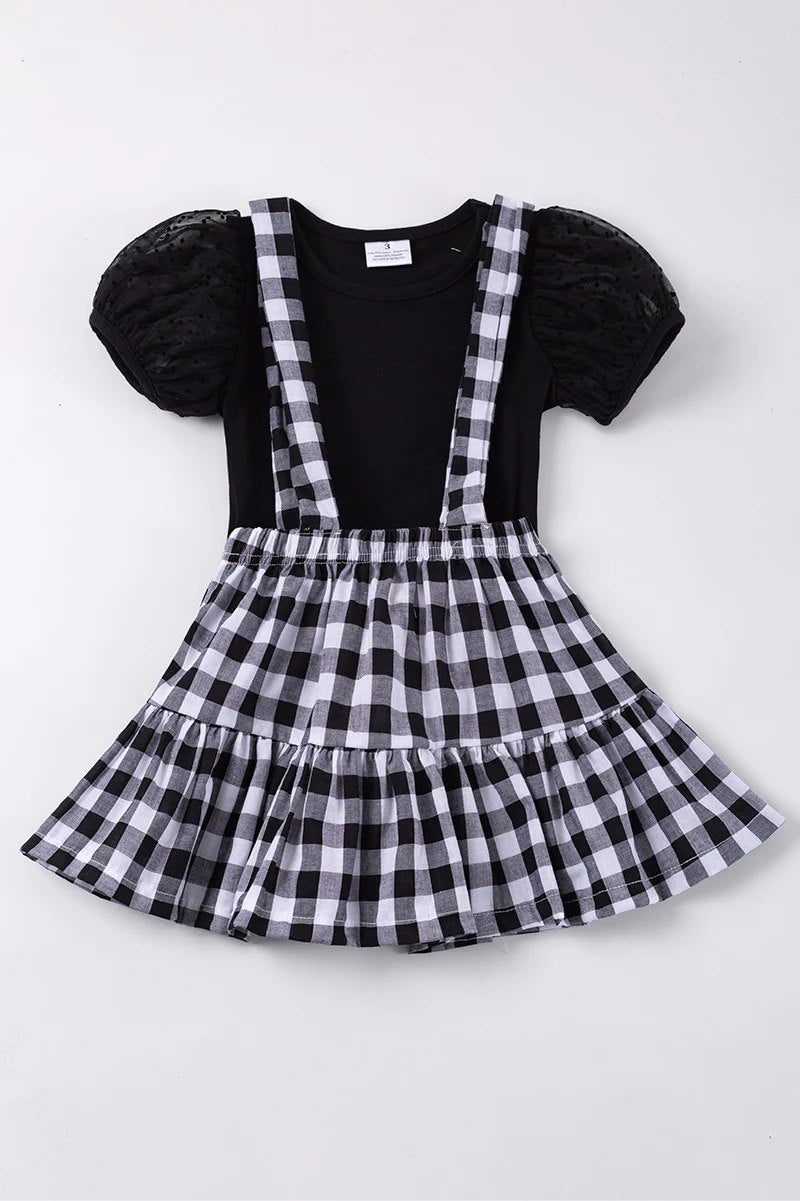 Black plaid overall dress fashion