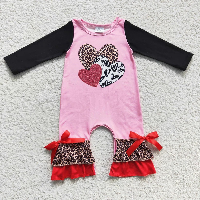 Pink/Black Leopard Hearts Valentine Romper